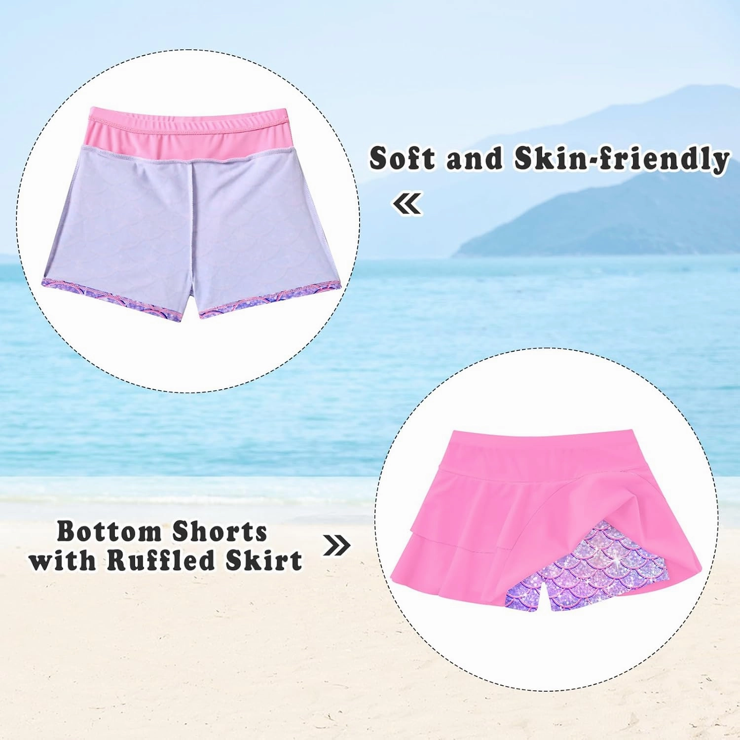 Vogseek Girls Swimsuit Two Pieces Rash Guard Bathing Suit UPF 50  Beach Swim Skirt with Shorts Swimwear 5-12T