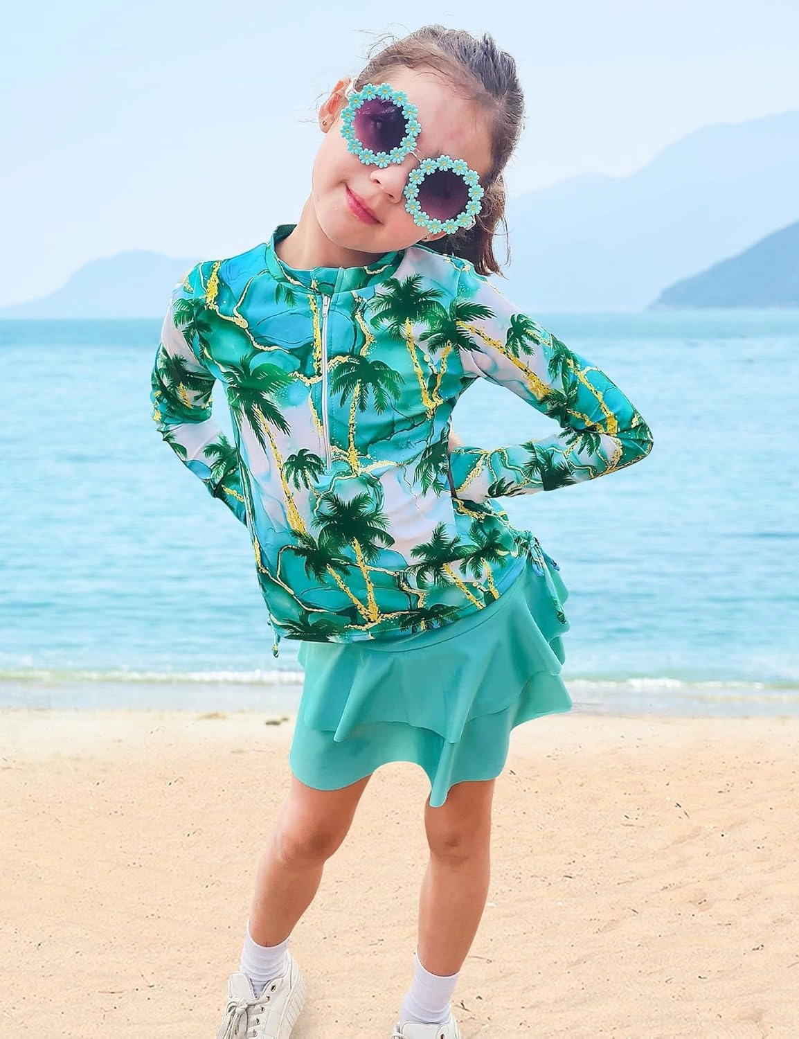 Vogseek Girls Swimsuit Two Pieces Rash Guard Bathing Suit UPF 50  Beach Swim Skirt with Shorts Swimwear 5-12T