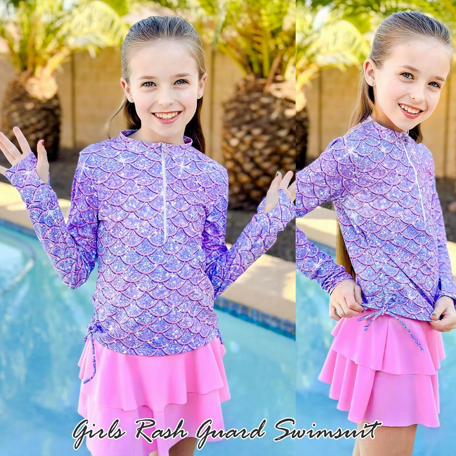 Vogseek Girls Swimsuit Two Pieces Rash Guard Bathing Suit UPF 50  Beach Swim Skirt with Shorts Swimwear 5-12T