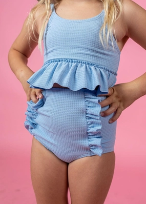 Waffled Barely Blue | Mini Down in Front Ruffle Bottoms