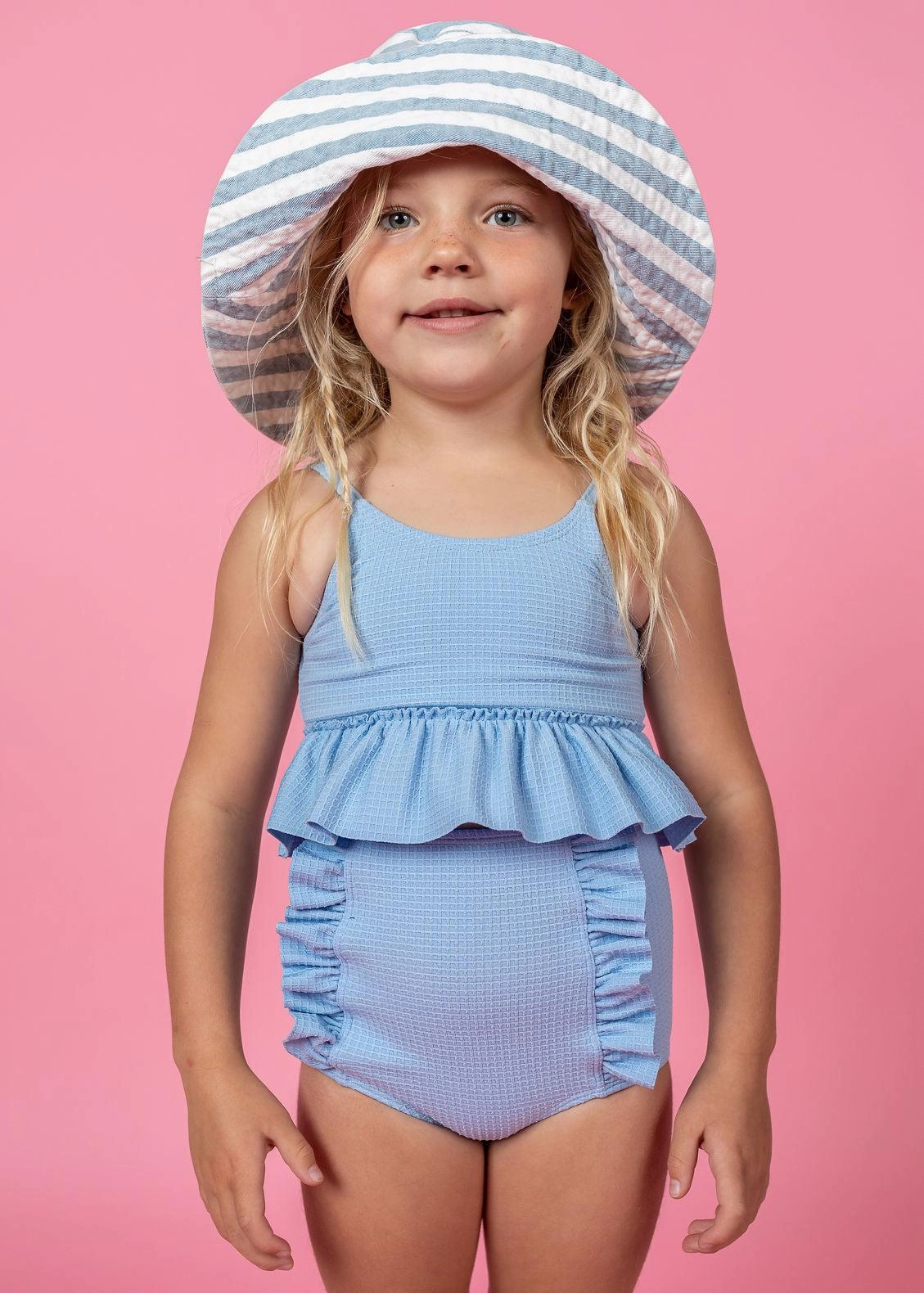 Waffled Barely Blue | Mini Down in Front Ruffle Bottoms