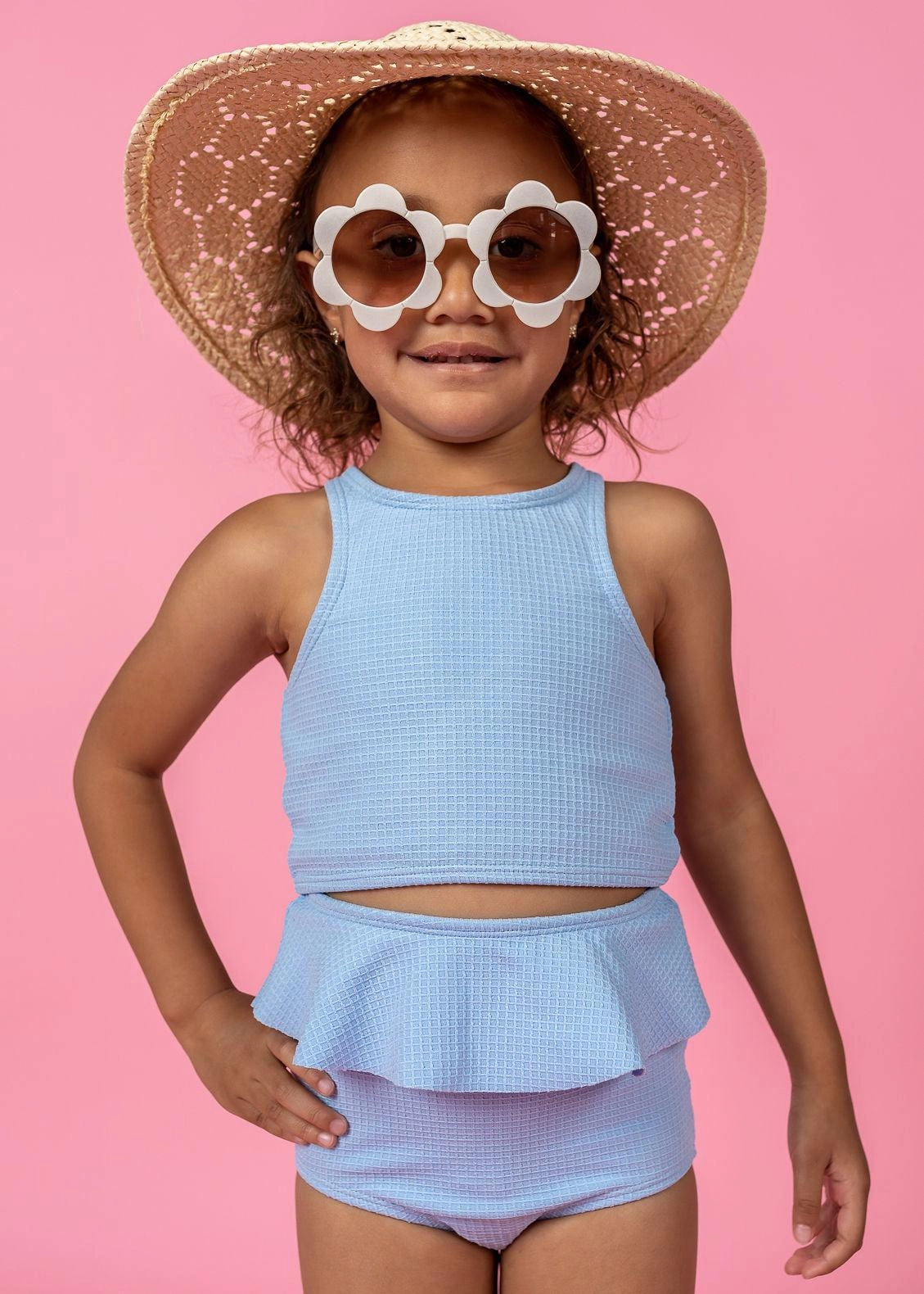 Waffled Barely Blue | Mini Peplum Bottoms