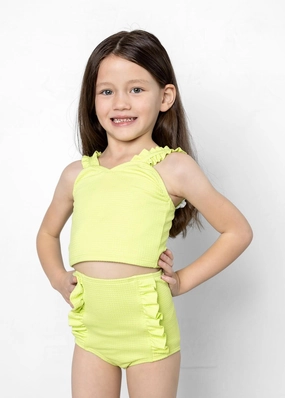 Waffled Glow Green | Mini Down in Front Ruffle Bottoms