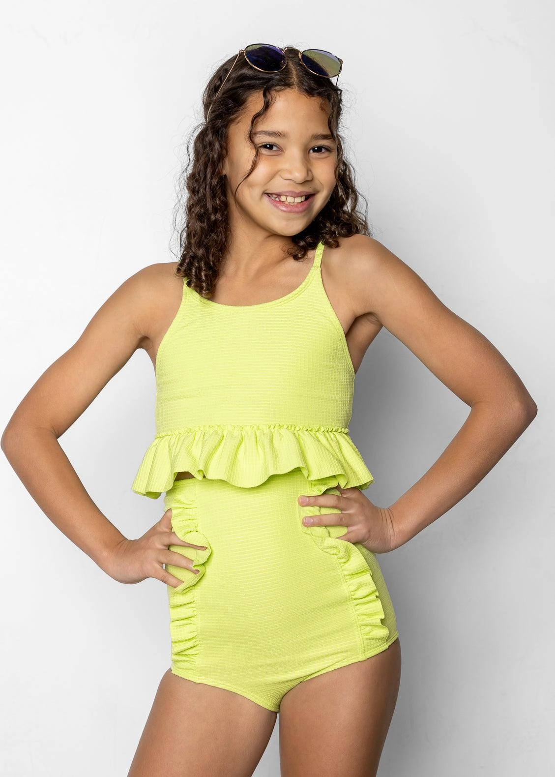 Waffled Glow Green | Youth Down in Front Ruffle Bottoms