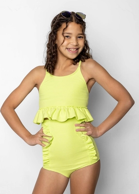 Waffled Glow Green | Youth Peplum Top