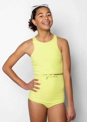 Waffled Glow Green | Youth Racer Back Top