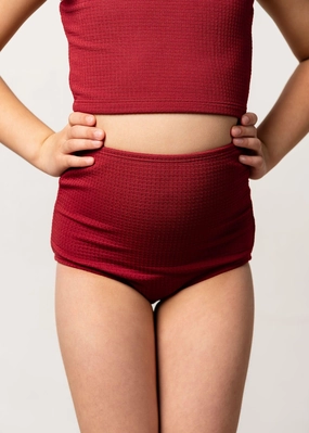 Waffled Maroon | Mini High-Waisted Bottoms