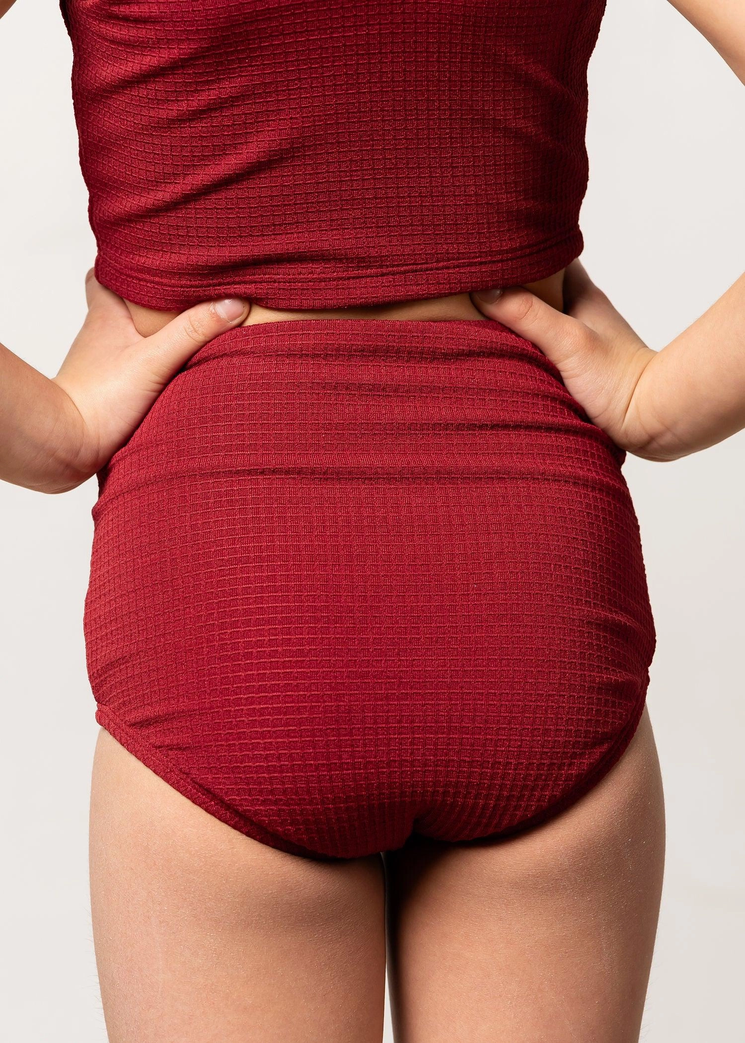 Waffled Maroon | Mini High-Waisted Bottoms
