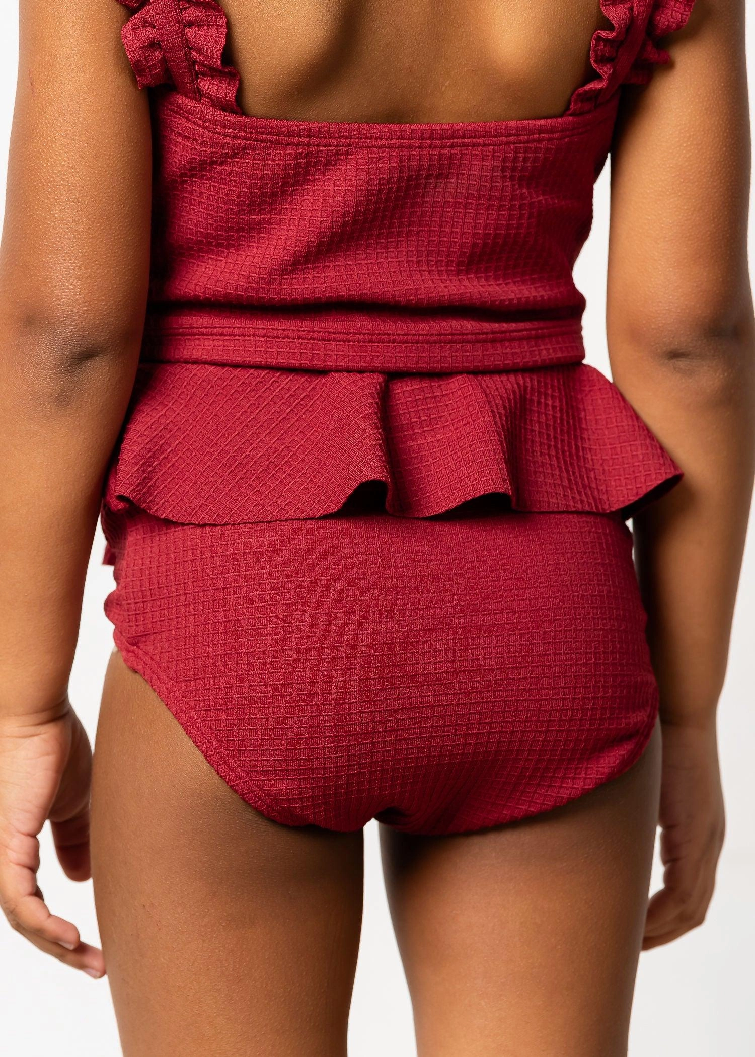 Waffled Maroon | Mini Peplum Bottoms