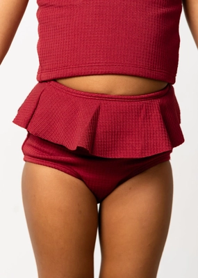 Waffled Maroon | Mini Peplum Bottoms