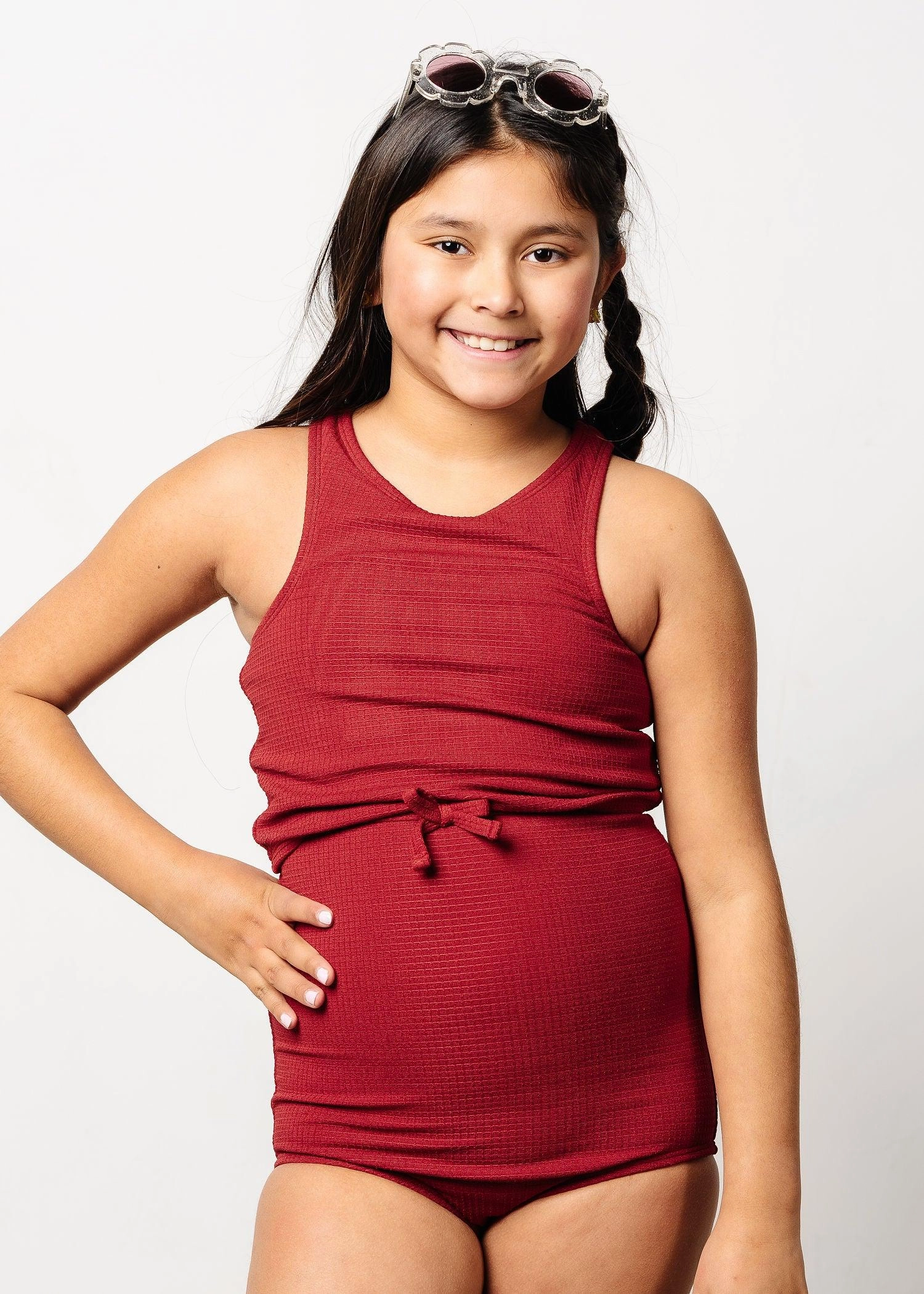 Waffled Maroon | Youth Bow Bottoms