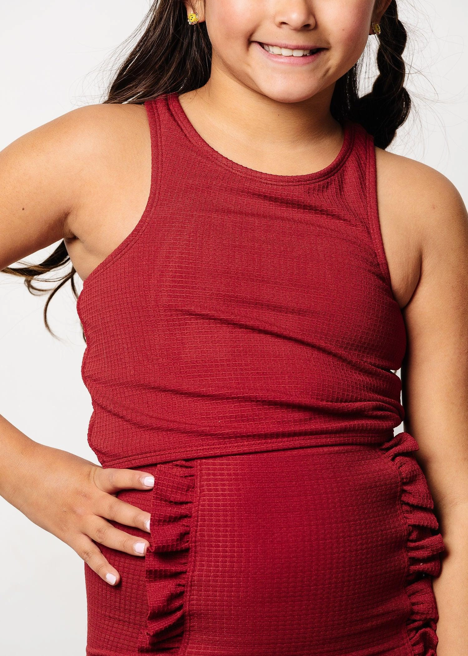 Waffled Maroon | Youth Down in Front Ruffle Bottoms