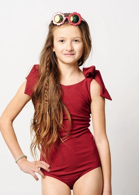 Waffled Maroon  | Youth Everyday One-Piece