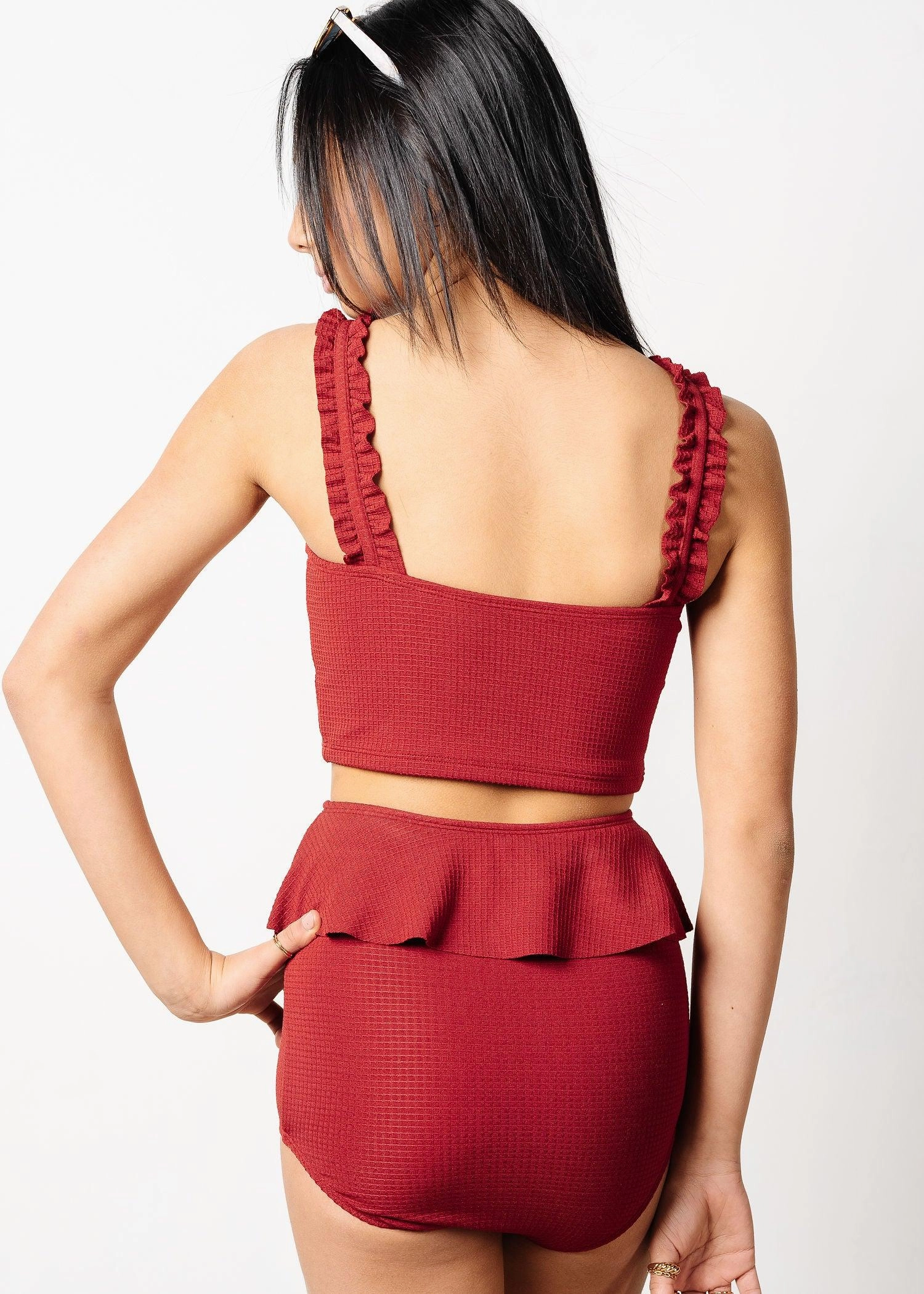 Waffled Maroon | Youth Peplum Bottoms
