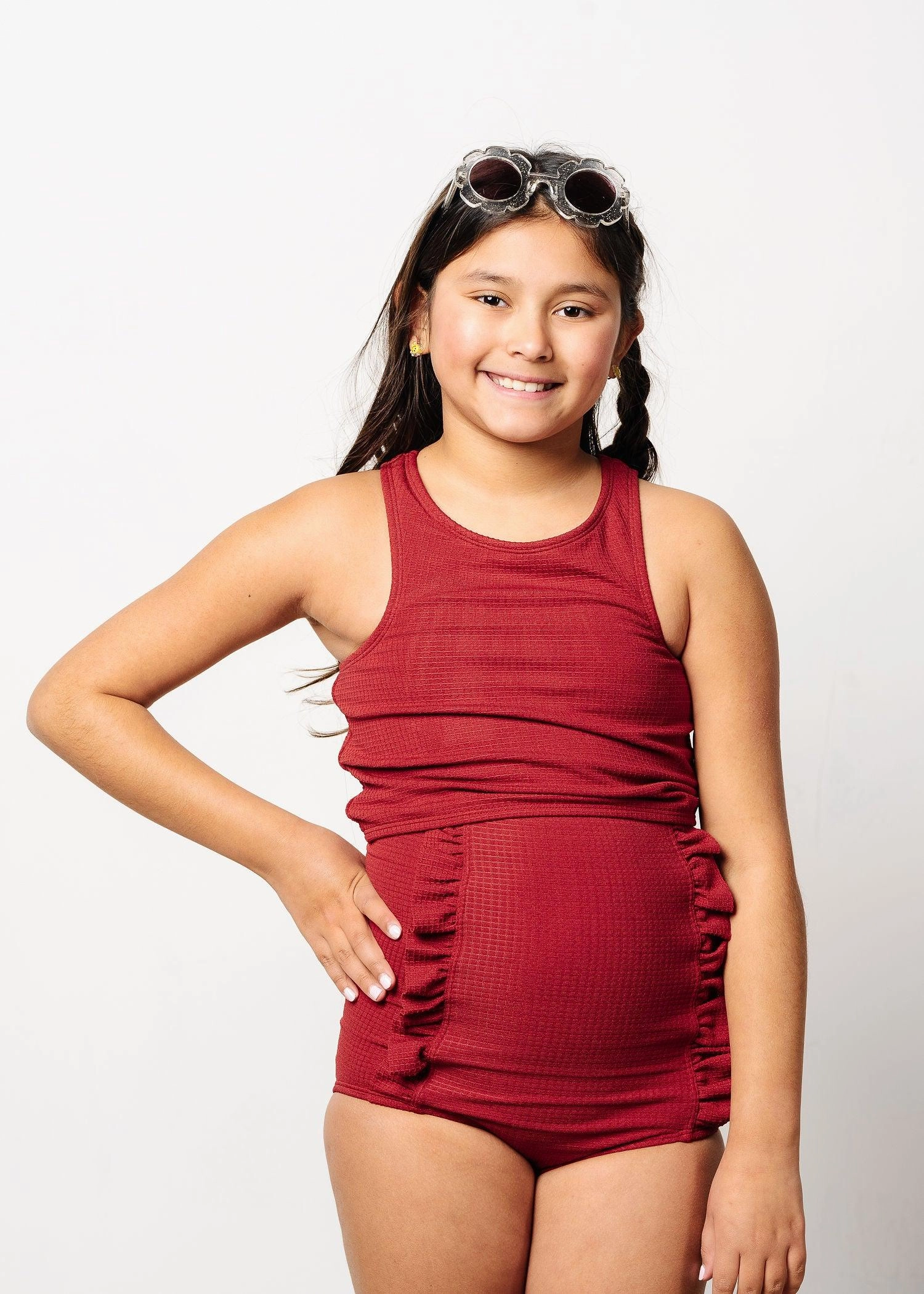 Waffled Maroon | Youth Racer Back Top