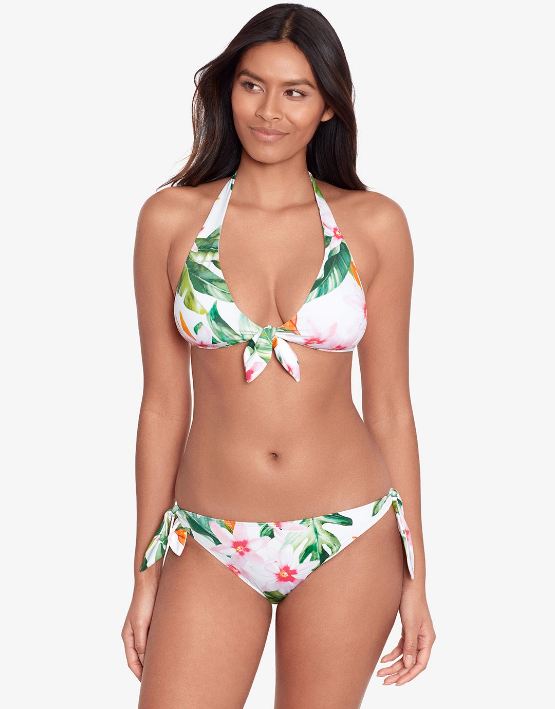 Watercolour Tropical Tie Side Hipster Bikini Pant - White Multi