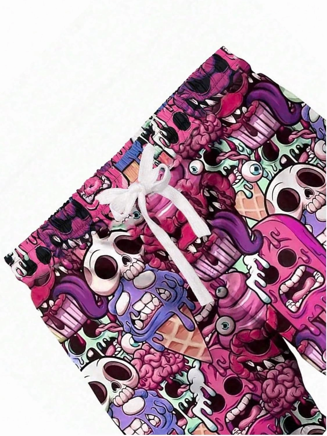 WDIRARA Men's Cartoon Skull Print Swim Trunks Drawstring Elastic Waist Beach Shorts