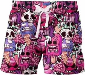 WDIRARA Men's Cartoon Skull Print Swim Trunks Drawstring Elastic Waist Beach Shorts