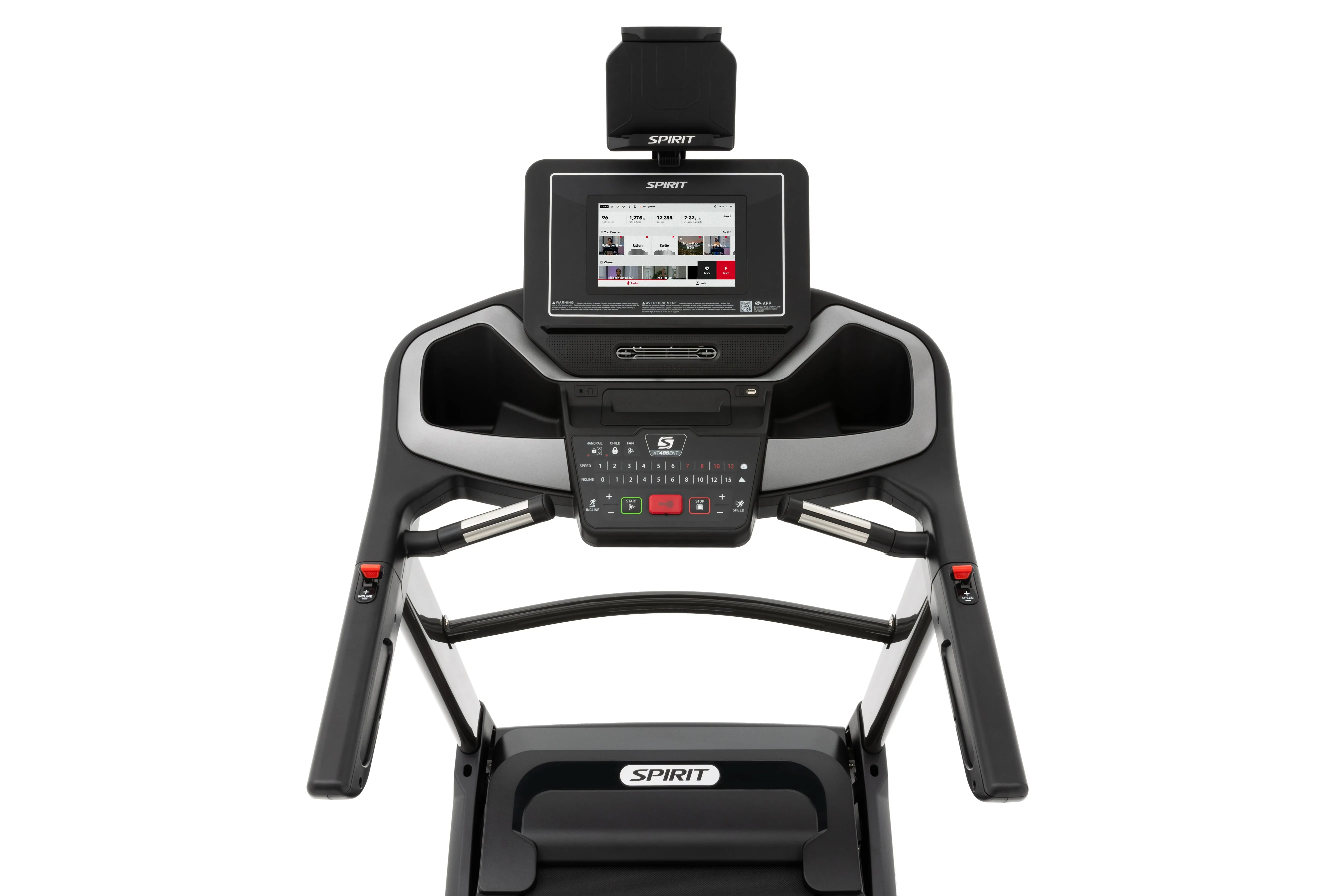 Spirit XT485-ENT Folding Treadmill, Dumbbells