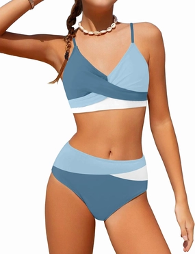 WIQI Girls Swimsuit Bikini Set 2 Piece Bathing Suits Color Block Criss Cross Swimwear Size 9-16