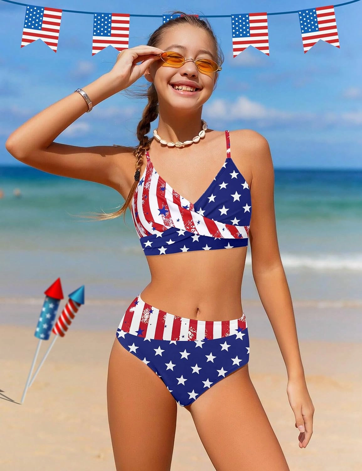 WIQI Girls Swimsuit Bikini Set 2 Piece Bathing Suits Color Block Criss Cross Swimwear Size 9-16