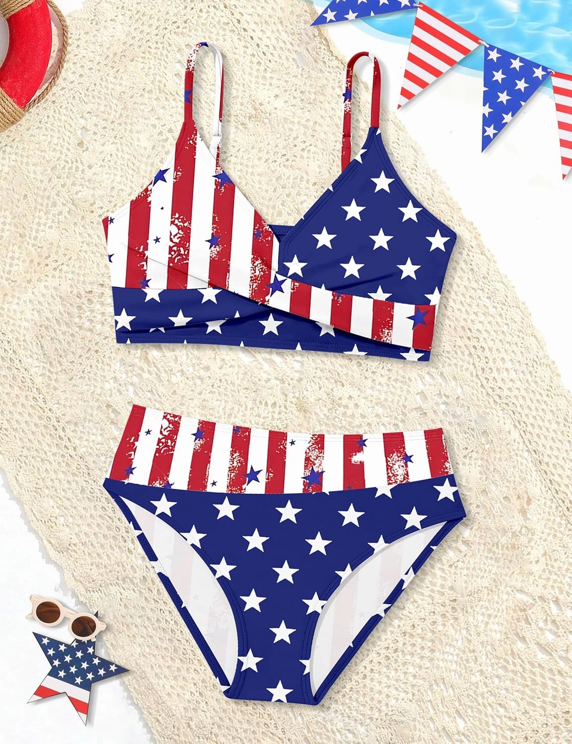 WIQI Girls Swimsuit Bikini Set 2 Piece Bathing Suits Color Block Criss Cross Swimwear Size 9-16