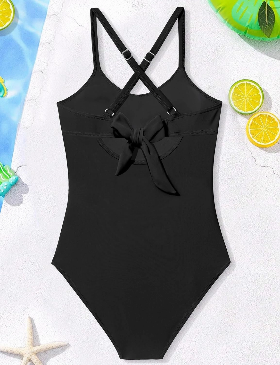 WIQI Girls Swimsuit Criss Cross Ruched One Piece Bathing Suit for Girls Adjustable Tie Back Swimwear 9-16Y