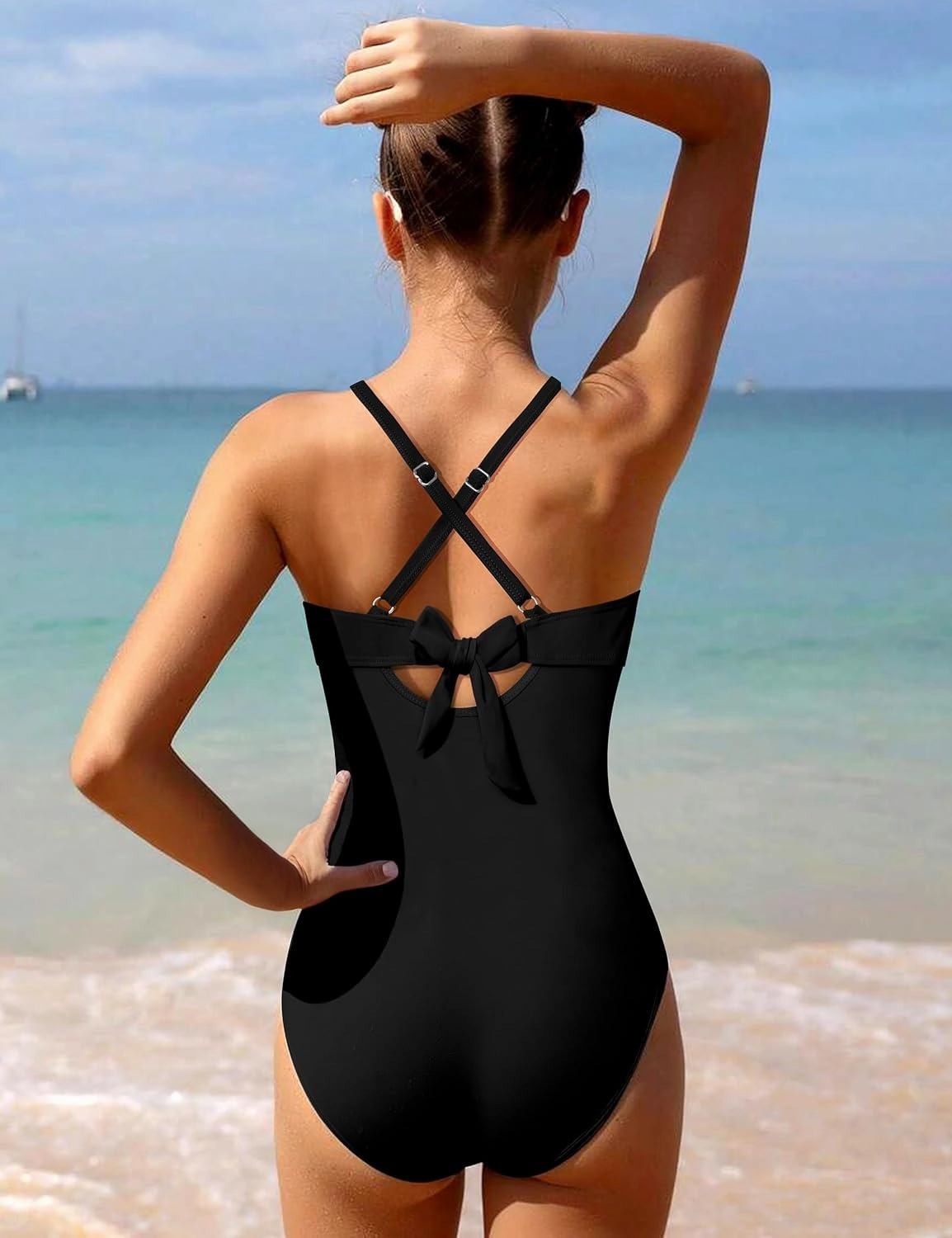 WIQI Girls Swimsuit Criss Cross Ruched One Piece Bathing Suit for Girls Adjustable Tie Back Swimwear 9-16Y
