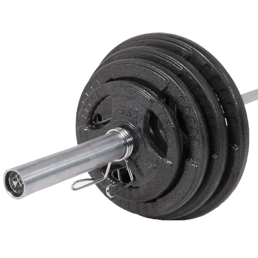 Hit Fitness 120kg Performance Weight Set | Cast Iron Discs and Barbell, Collars