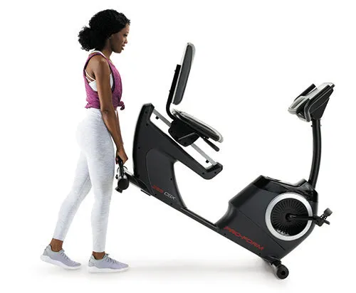 Pro-Form 325 CSX Recumbent Bike, Parallettes for calisthenics, Gym bag with shoe compartment, Aerial yoga hammock
