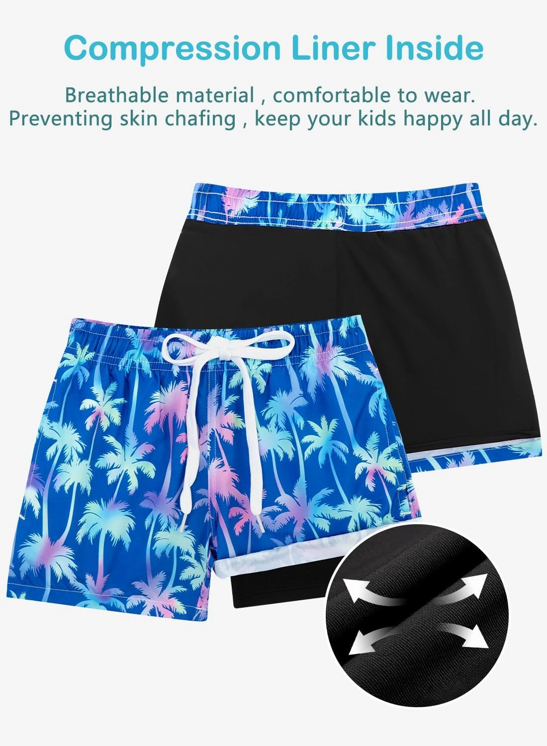 XiaoMoSha Boys Swim Trunks with Compression Liner Teen Kids Swim Shorts Quick Dry Toddler Beach Swimsuit 4-16 Years