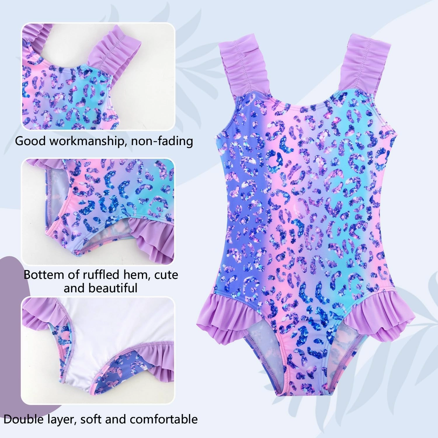 XiaoMoSha Girls One Piece Swimsuit Ruffled Straps Bathing Suits Summer Swim Suit Quick Dry Beach Swimwear for Kids 3-10 Years