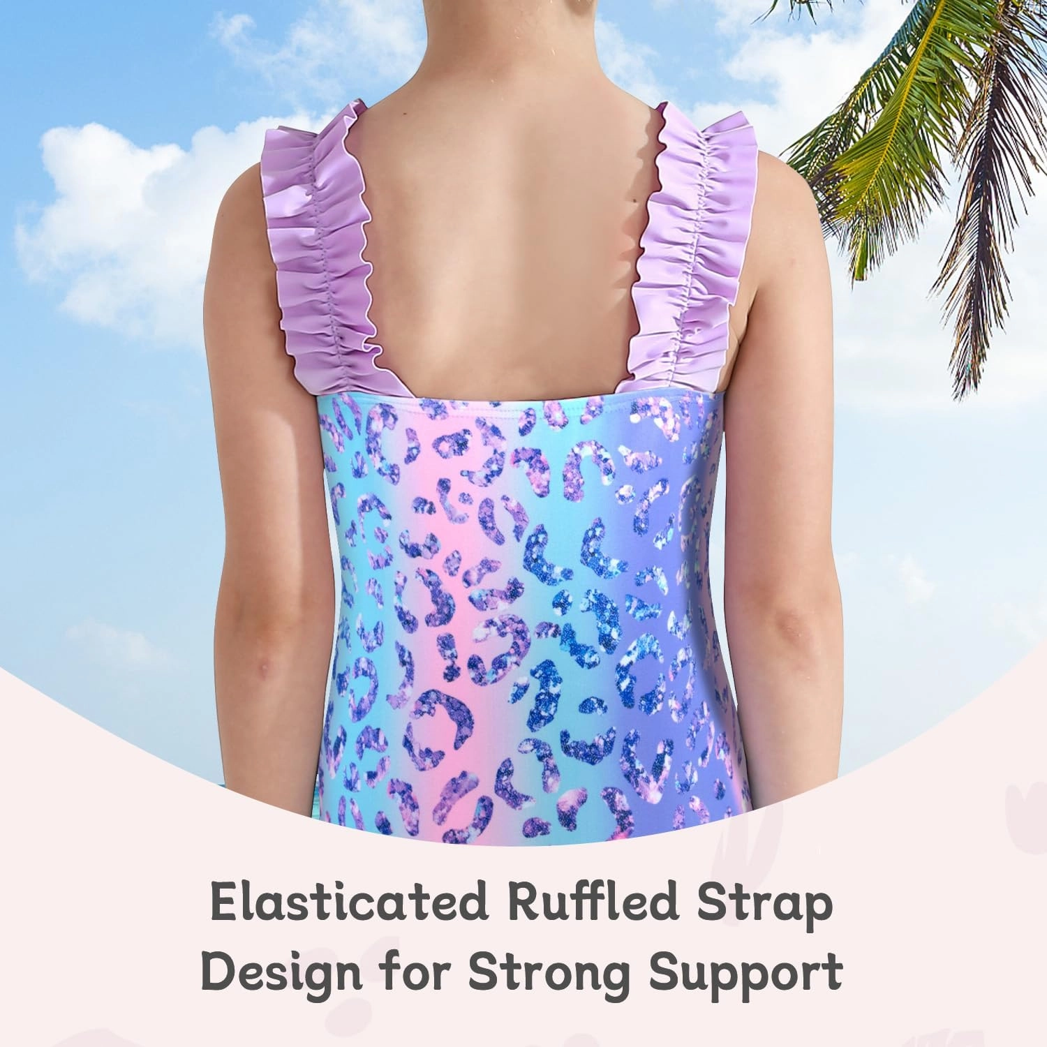 XiaoMoSha Girls One Piece Swimsuit Ruffled Straps Bathing Suits Summer Swim Suit Quick Dry Beach Swimwear for Kids 3-10 Years