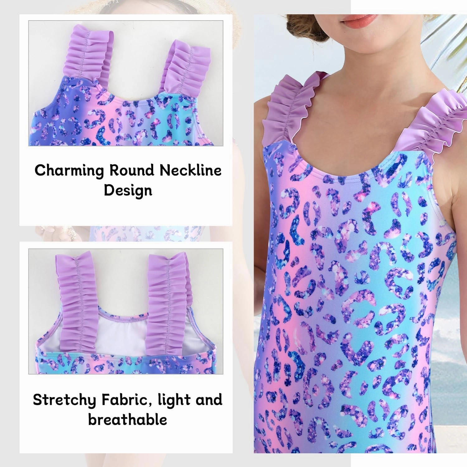 XiaoMoSha Girls One Piece Swimsuit Ruffled Straps Bathing Suits Summer Swim Suit Quick Dry Beach Swimwear for Kids 3-10 Years