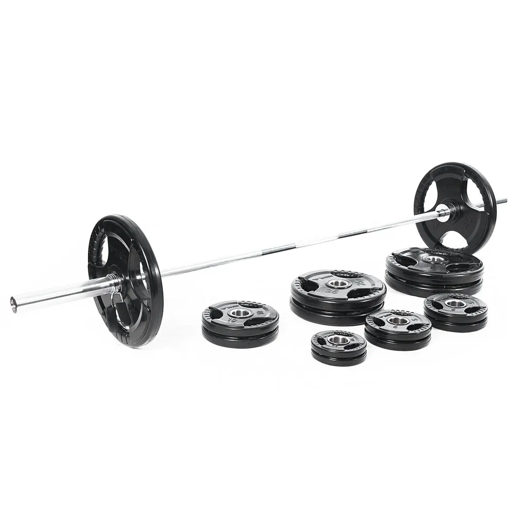 Mega Fitness - Rubber Olympic 300lbs Plate Set, Fixed Barbell Set