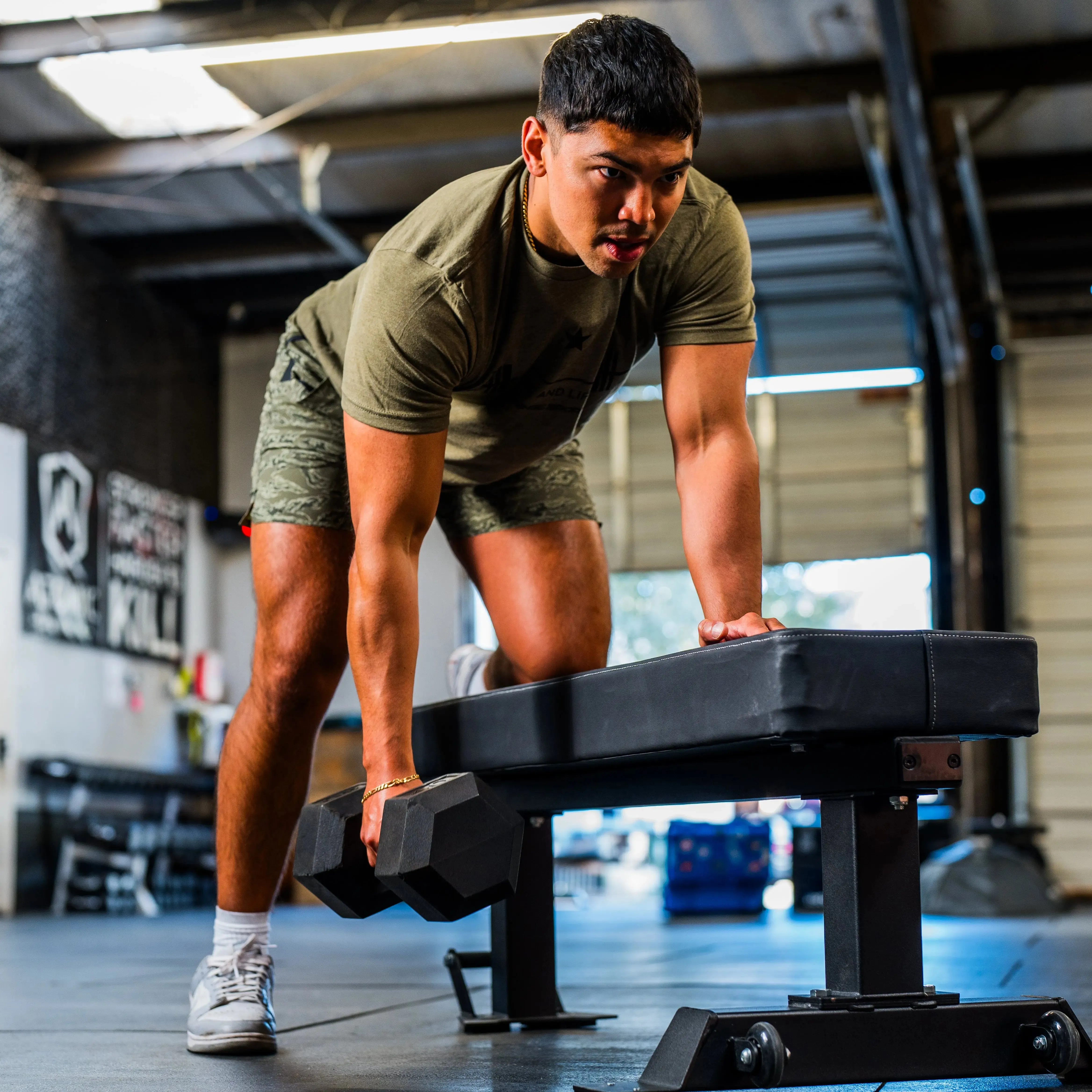 Fatty Comp Flat Bench, Jump Ropes, Studio Dumbbells, Foam Rollers