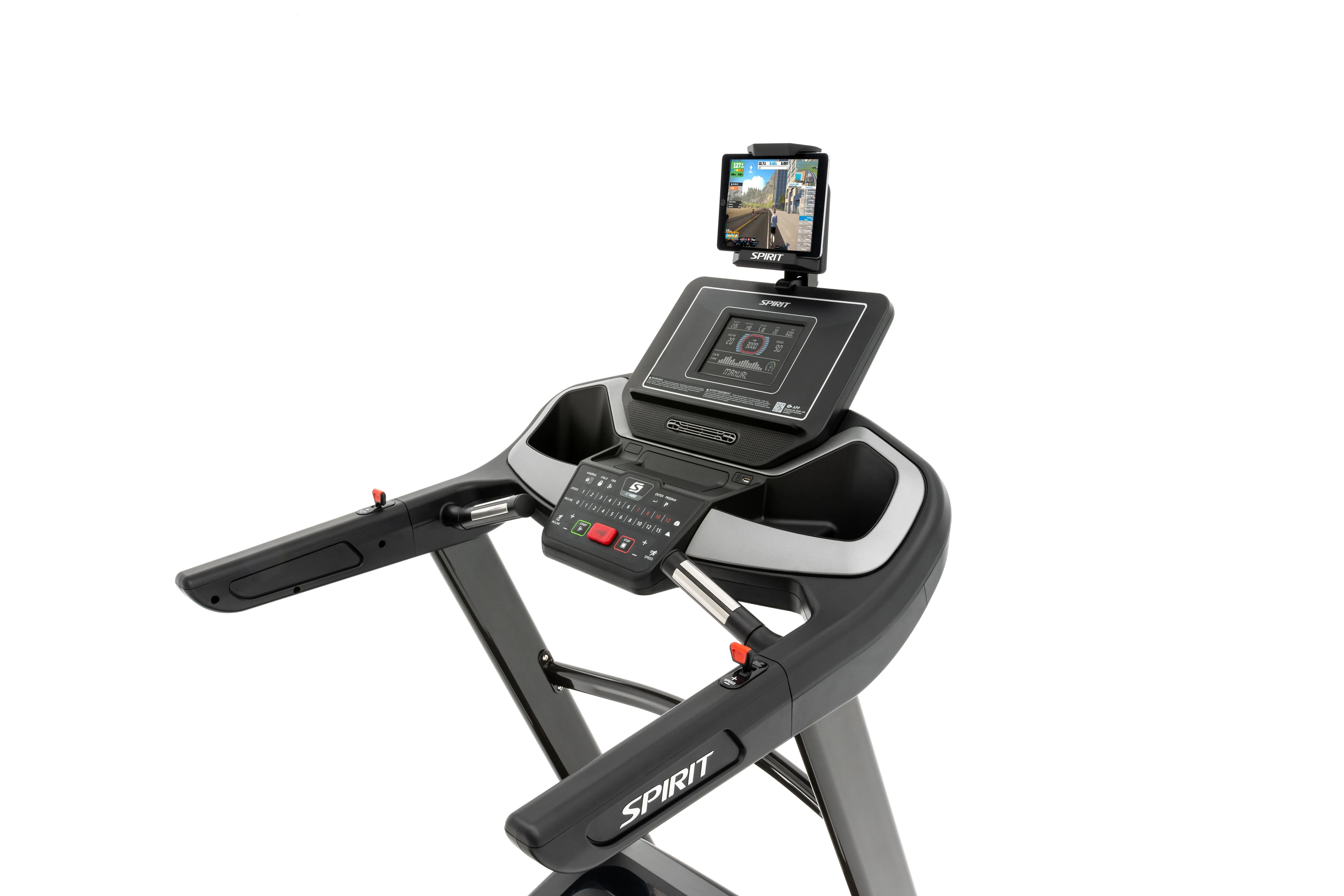 Spirit XT485 Folding Treadmill, Rower Accessories, Dumbbell rack, GHD,Core Trainers