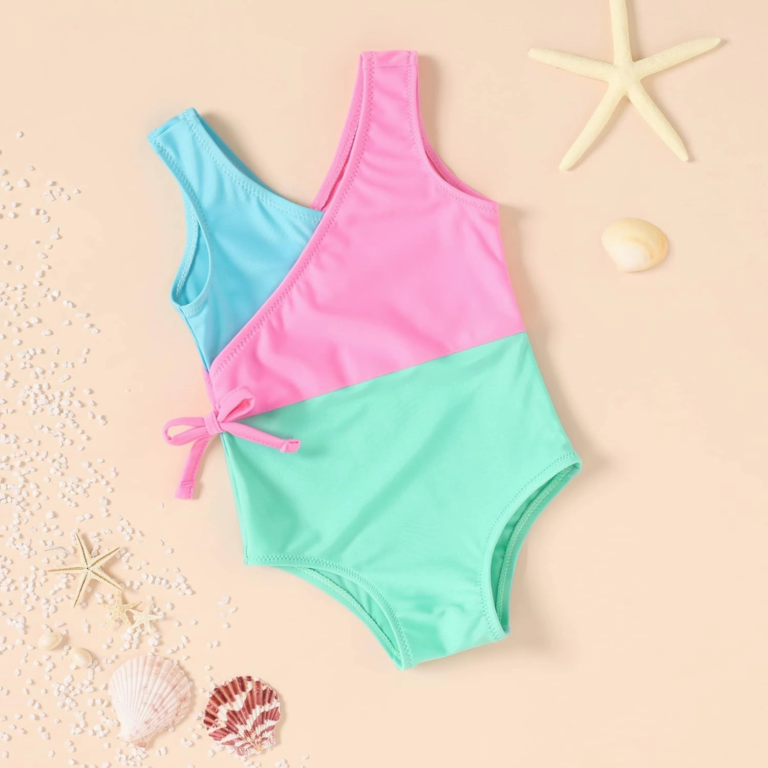 YOUNGER TREE Toddler Girl One Piece Swimsuit Color Block Stripe Swimwear Summer Beach Bathing Suit 12M-5T