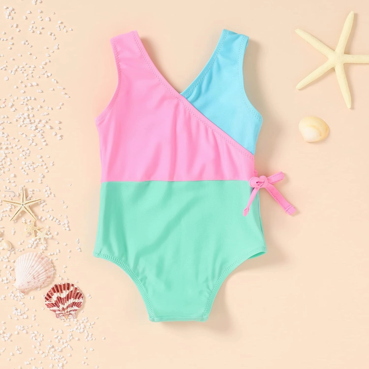 YOUNGER TREE Toddler Girl One Piece Swimsuit Color Block Stripe Swimwear Summer Beach Bathing Suit 12M-5T