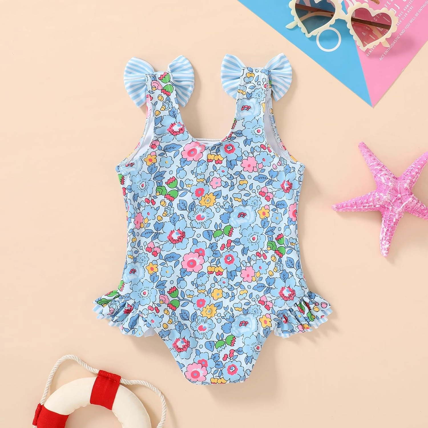 YOUNGER TREE Toddler Swimsuit Girl Color Block Stripe One-Piece Swimwear Baby Girl Bathing Suits