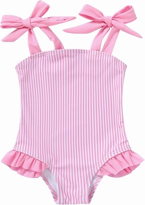 YOUNGER TREE Toddler Swimsuit Girl Color Block Stripe One-Piece Swimwear Baby Girl Bathing Suits