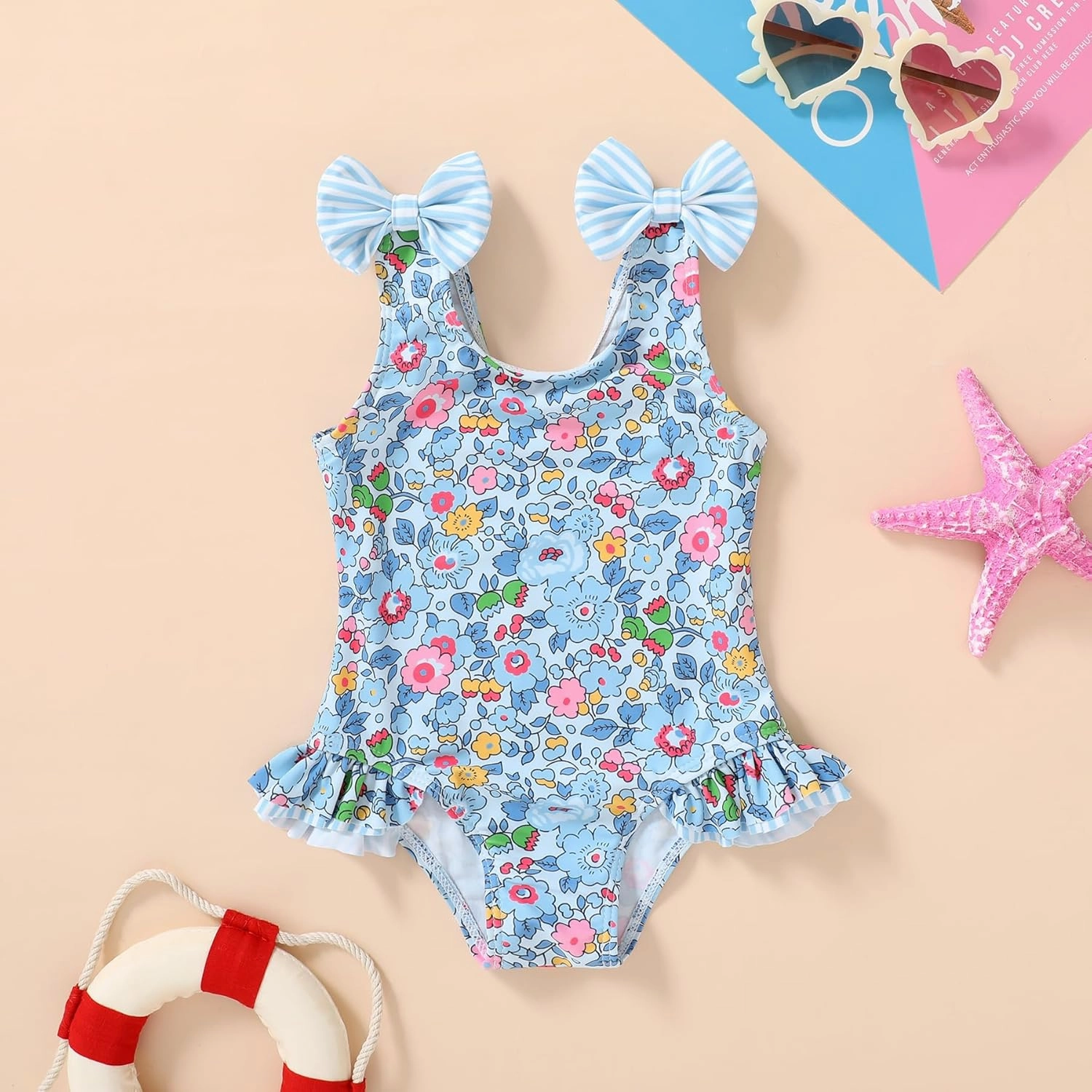 YOUNGER TREE Toddler Swimsuit Girl Color Block Stripe One-Piece Swimwear Baby Girl Bathing Suits
