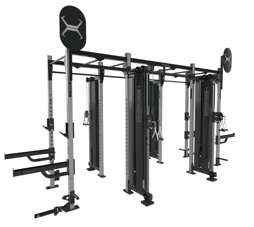 TORQUE Fitness FOOT 14x4 Monkey Bar Cable Rack, Dumbbells