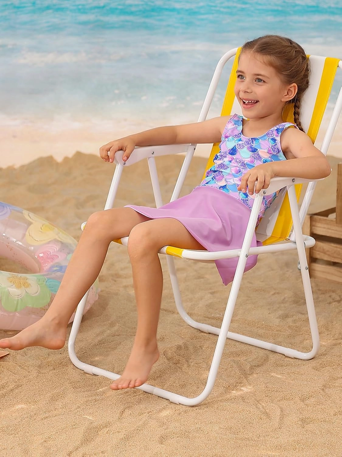 Yousie Girls Swimsuit One Piece Tropical Kids Bathing Suit Swimwear Adjustable Swim Dress 5-9 Years