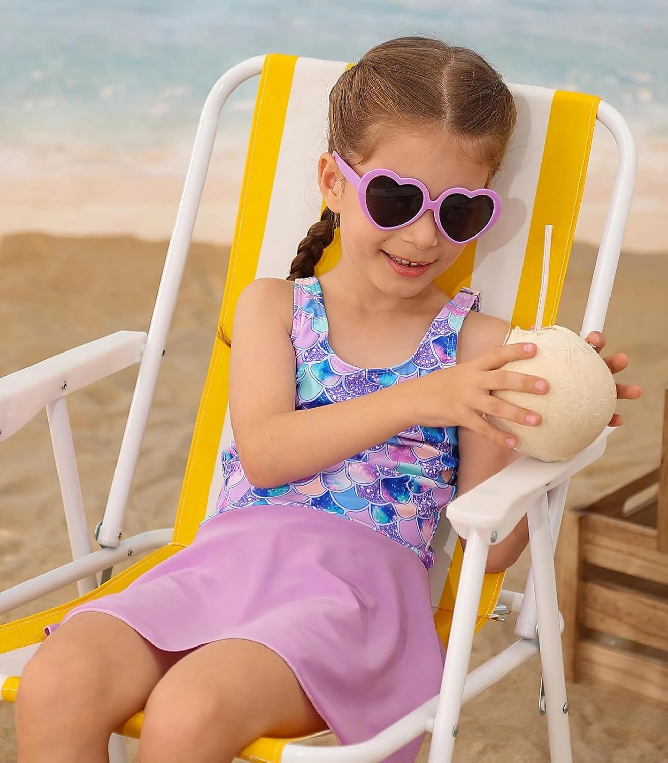 Yousie Girls Swimsuit One Piece Tropical Kids Bathing Suit Swimwear Adjustable Swim Dress 5-9 Years