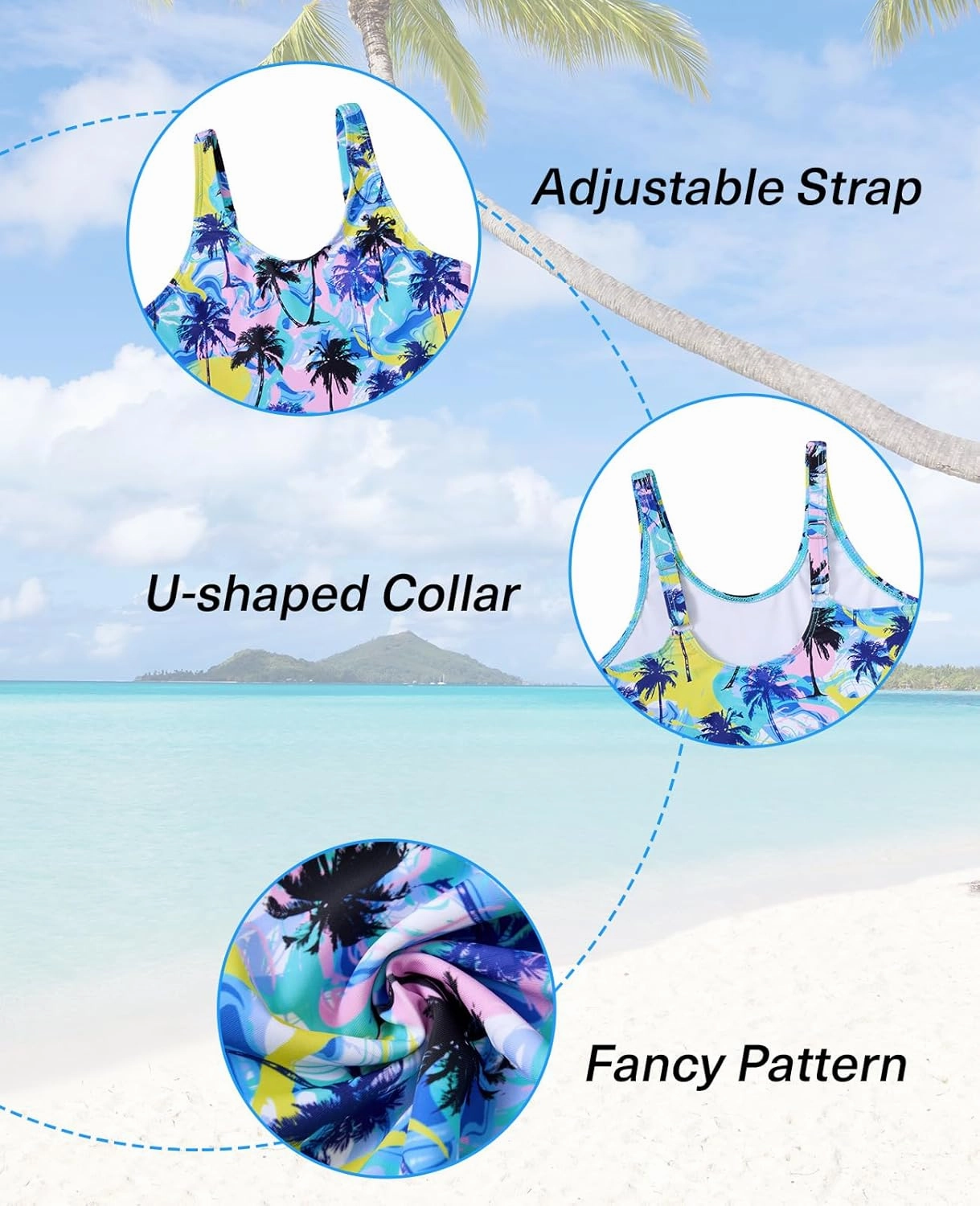 Yousie Girls Swimsuit One Piece Tropical Kids Bathing Suit Swimwear Adjustable Swim Dress 5-9 Years