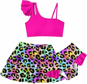 Yousie Girls Swimsuit, Tropical Bathing Suit 3 Pieces Ruffle Bikini Set with Cover Ups Skirt 7-12 Years