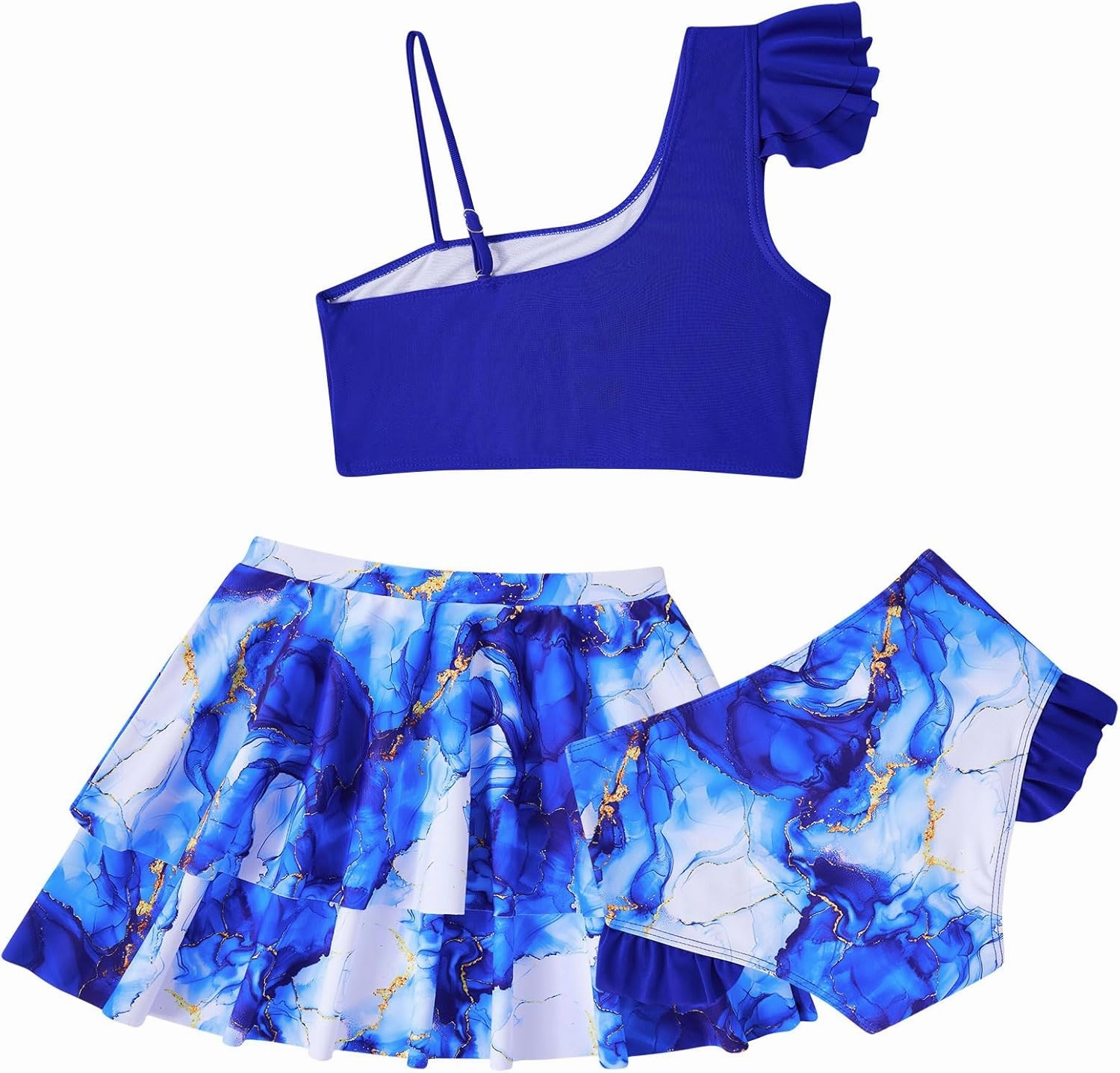 Yousie Girls Swimsuit, Tropical Bathing Suit 3 Pieces Ruffle Bikini Set with Cover Ups Skirt 7-12 Years