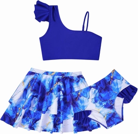 Yousie Girls Swimsuit, Tropical Bathing Suit 3 Pieces Ruffle Bikini Set with Cover Ups Skirt 7-12 Years