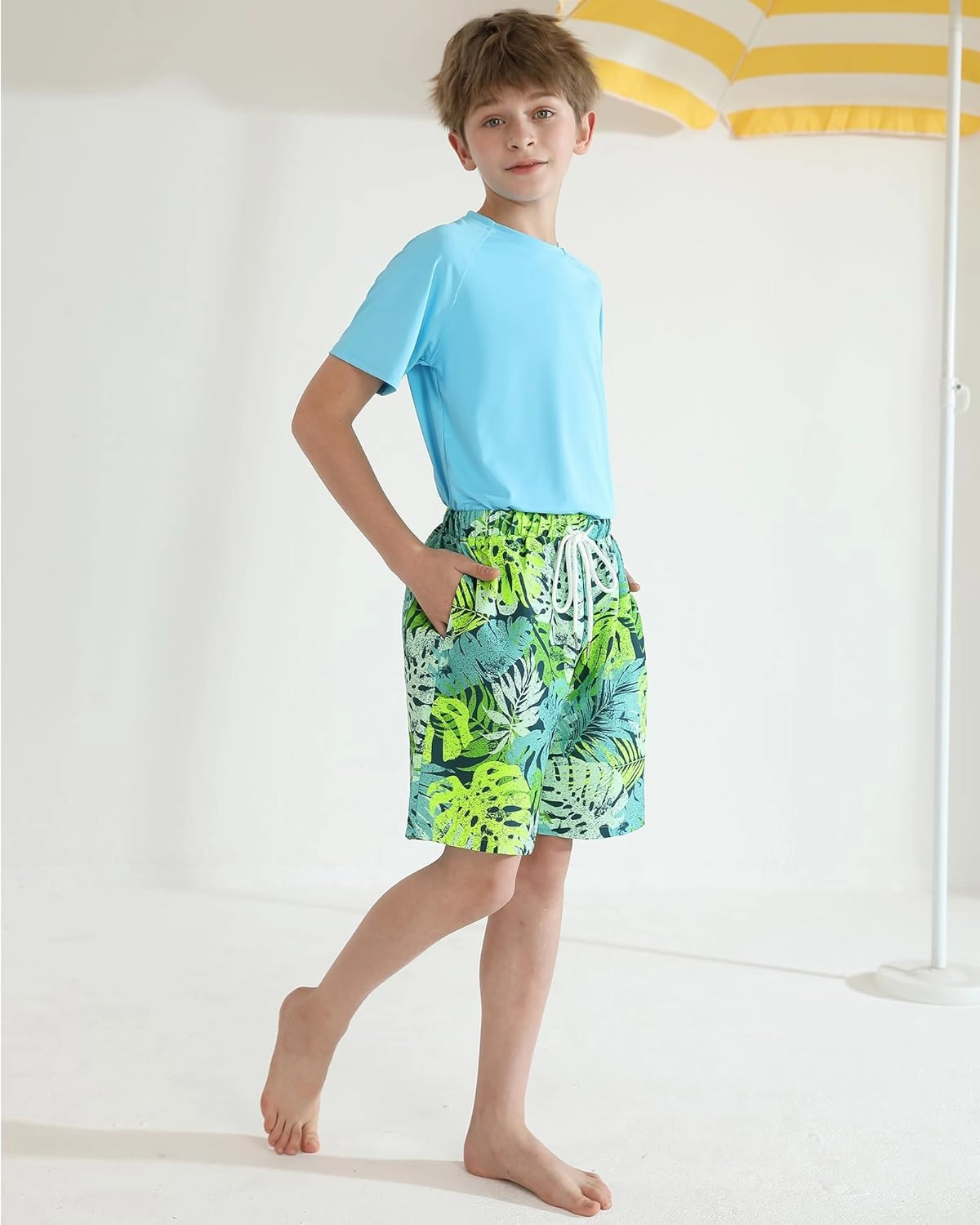 Youth Boys Swim Trunks with Compression Liner Swim Shorts Quick Dry Swimming Trunks Teen Kids Swimsuit Board Shorts
